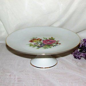 Vintage Cake Stand Birks Fine Porcelain Germany Floral Bouquet Cottagecore